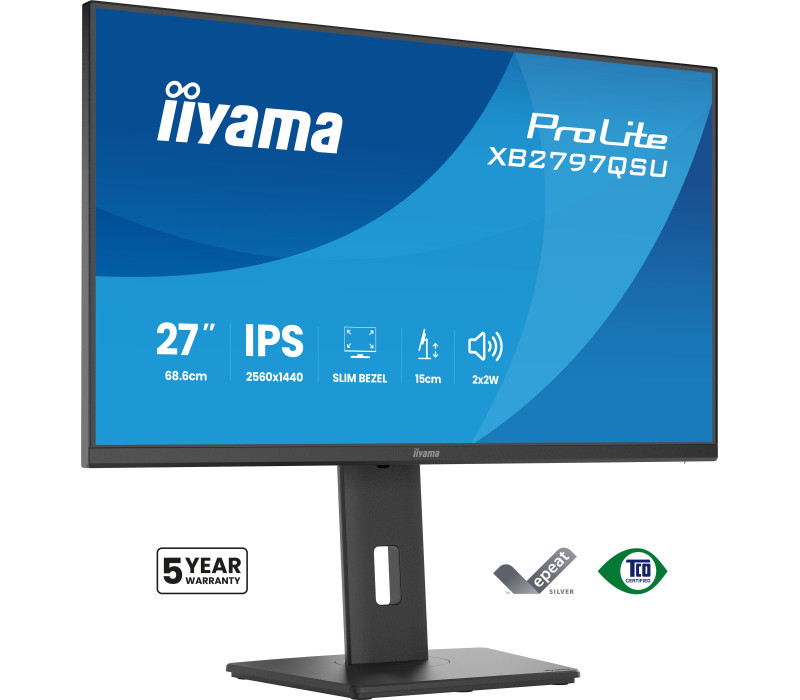 Monitor iiyama ProLite XB2797QSU-B1 27" IPS WQHD LED 1ms /2xHDMI, DP/ FlickerFree, HubUSB/USB-C, HAS