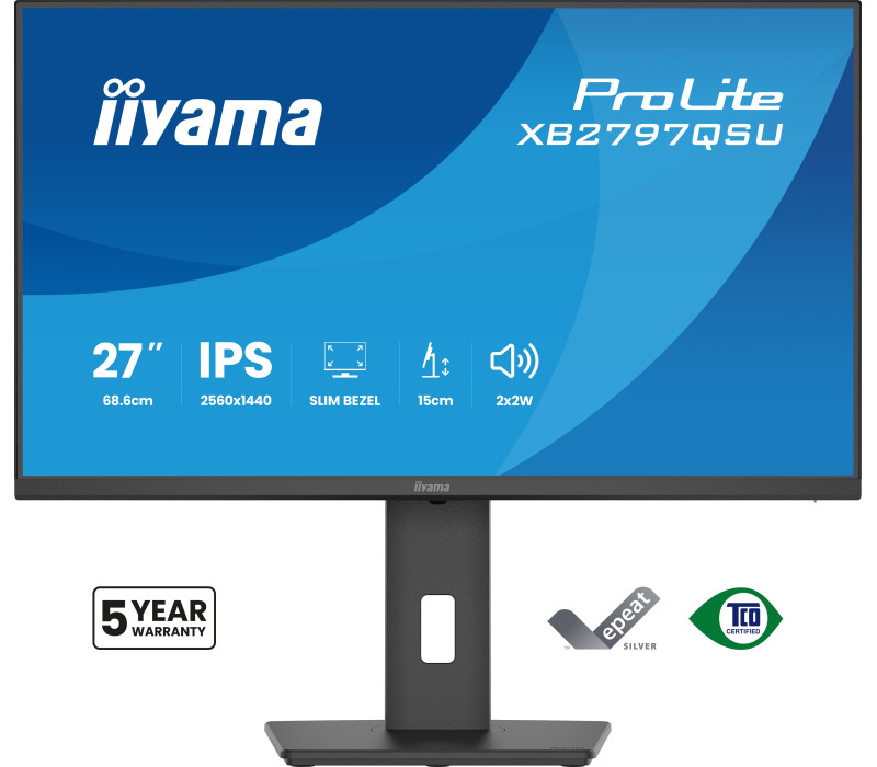 Monitor iiyama ProLite XB2797QSU-B1 27" IPS WQHD LED 1ms /2xHDMI, DP/ FlickerFree, HubUSB/USB-C, HAS