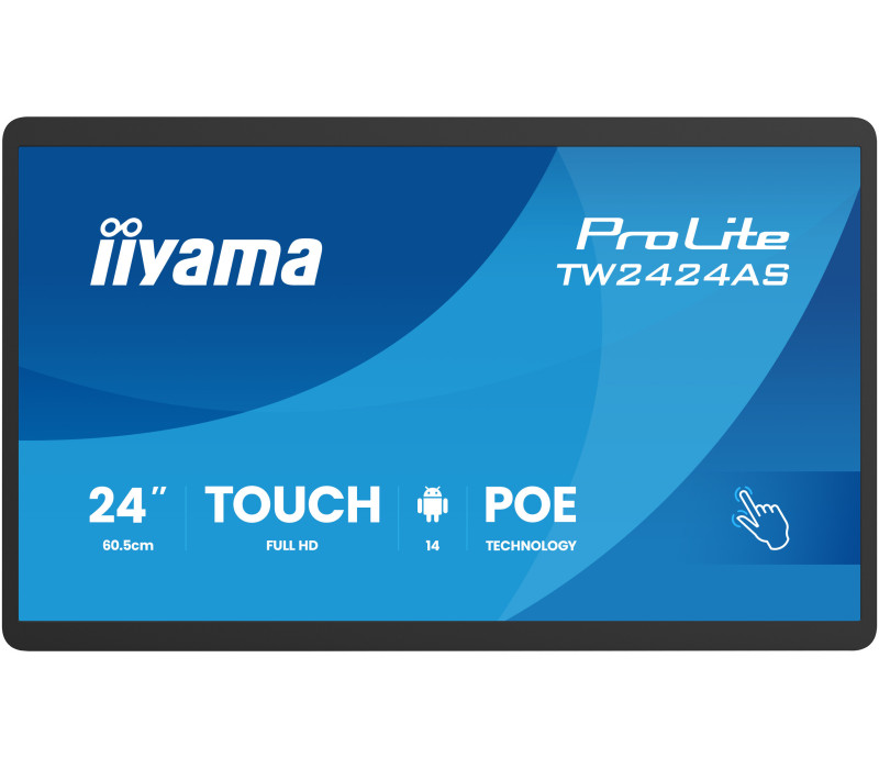 Monitor interaktywny iiyama 24" TW2424AS-B3P FHD, Dotyk PCAP, Android 14 z GMS, WiFi, LAN, PoE, iiSignage², 24/7