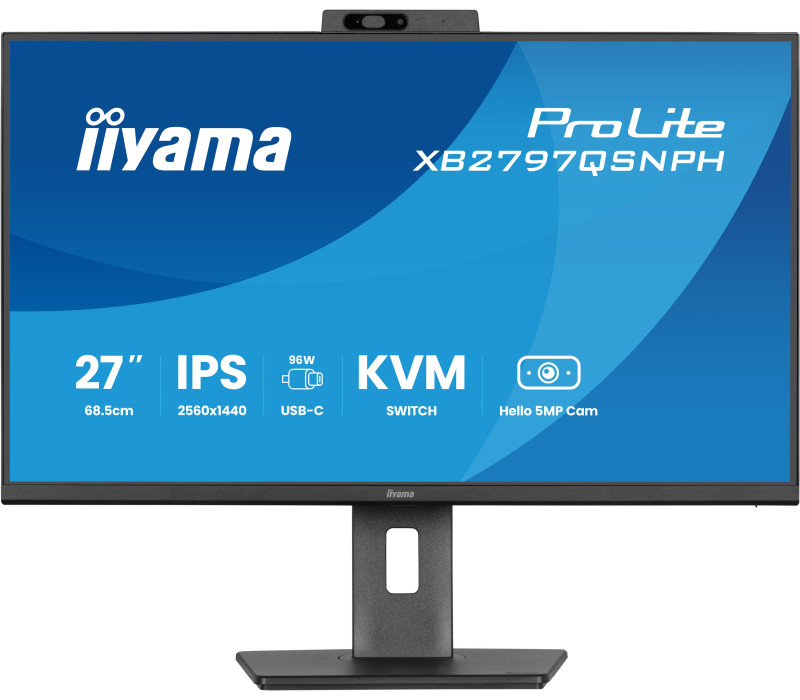 Monitor iiyama XB2797QSNPH-B1 27" IPS WQHD LED 1ms Kamera Windows Hello+Mikrofon /USB-C HDMI DP/ KVM LAN Stacja dokująca