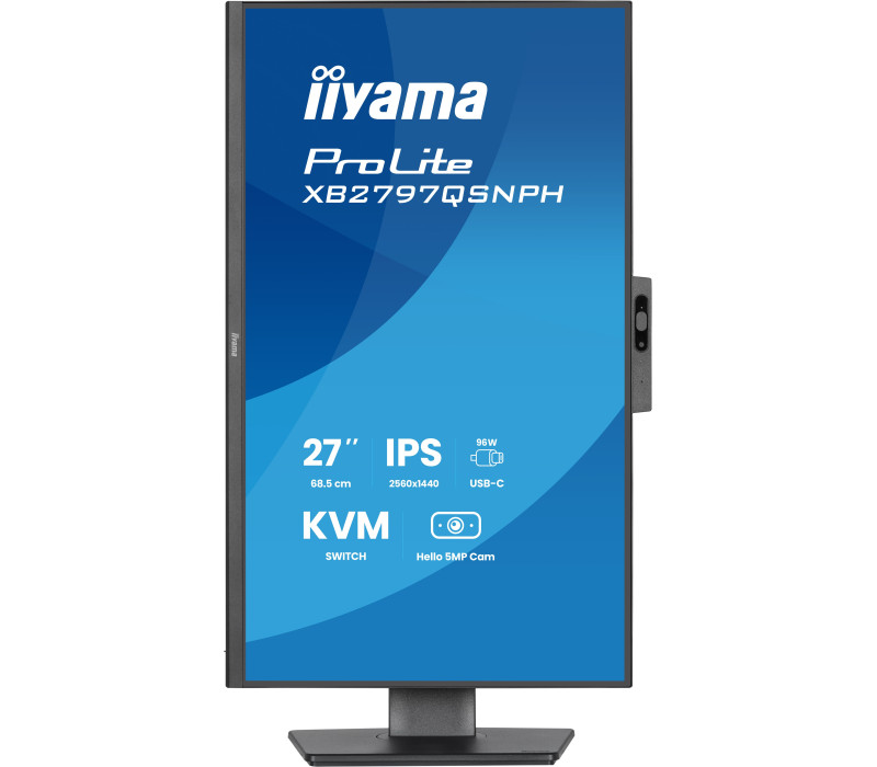 Monitor iiyama XB2797QSNPH-B1 27" IPS WQHD LED 1ms Kamera Windows Hello+Mikrofon /USB-C HDMI DP/ KVM LAN Stacja dokująca