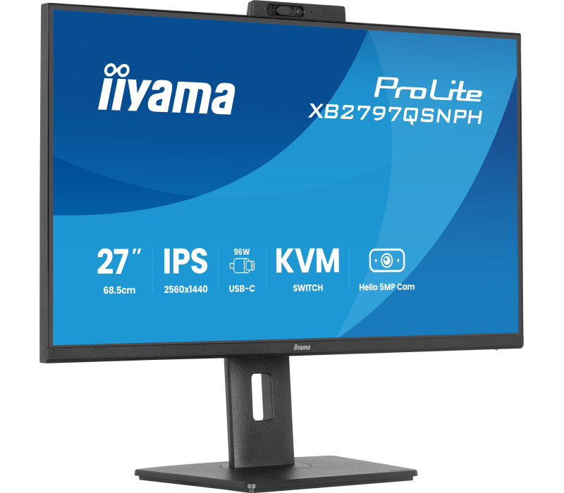 Monitor iiyama XB2797QSNPH-B1 27" IPS WQHD LED 1ms Kamera Windows Hello+Mikrofon /USB-C HDMI DP/ KVM LAN Stacja dokująca