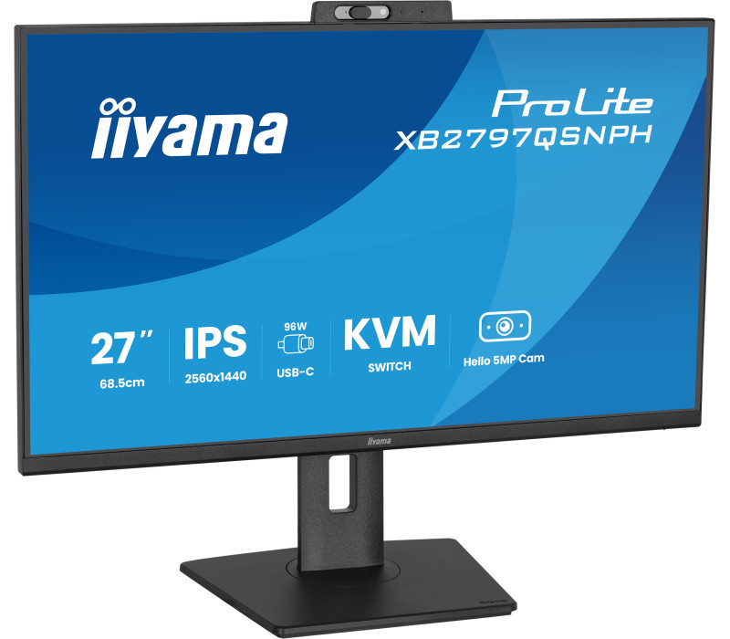 Monitor iiyama XB2797QSNPH-B1 27" IPS WQHD LED 1ms Kamera Windows Hello+Mikrofon /USB-C HDMI DP/ KVM LAN Stacja dokująca