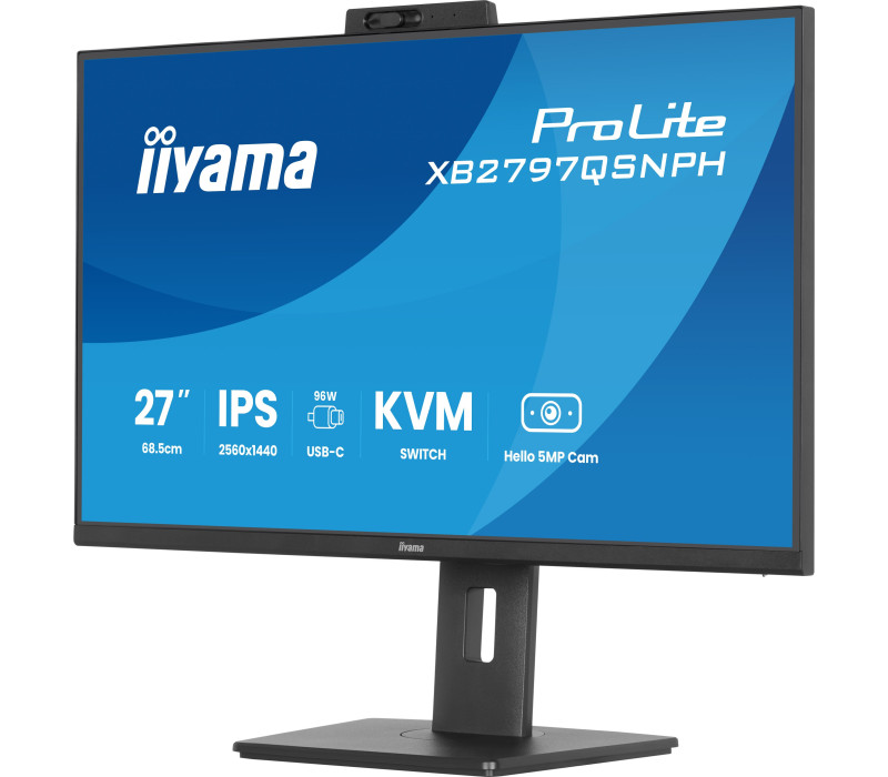 Monitor iiyama XB2797QSNPH-B1 27" IPS WQHD LED 1ms Kamera Windows Hello+Mikrofon /USB-C HDMI DP/ KVM LAN Stacja dokująca
