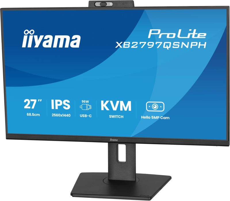 Monitor iiyama XB2797QSNPH-B1 27" IPS WQHD LED 1ms Kamera Windows Hello+Mikrofon /USB-C HDMI DP/ KVM LAN Stacja dokująca
