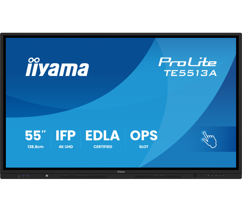 Monitor interaktywny iiyama 55" TE5513A-B3AG 4K IPS LED, Android 14+EDLA, iiShare, DMS, WiFi 6E, USB-C, NFC, PureTouch-IR+