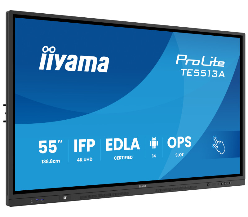 Monitor interaktywny iiyama 55" TE5513A-B3AG 4K IPS LED, Android 14+EDLA, iiShare, DMS, WiFi 6E, USB-C, NFC, PureTouch-IR+