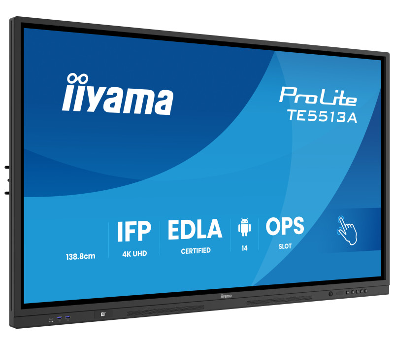 Monitor interaktywny iiyama 55" TE5513A-B3AG 4K IPS LED, Android 14+EDLA, iiShare, DMS, WiFi 6E, USB-C, NFC, PureTouch-IR+