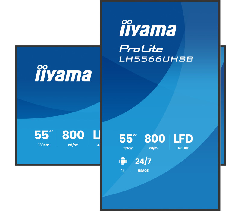 Digital Signage iiyama LH5566UHSB-B1AG 55" 4K UHD 800 cd/m² iiSignage², iiControl, iiShare, 24/7, WiFi, Android 14