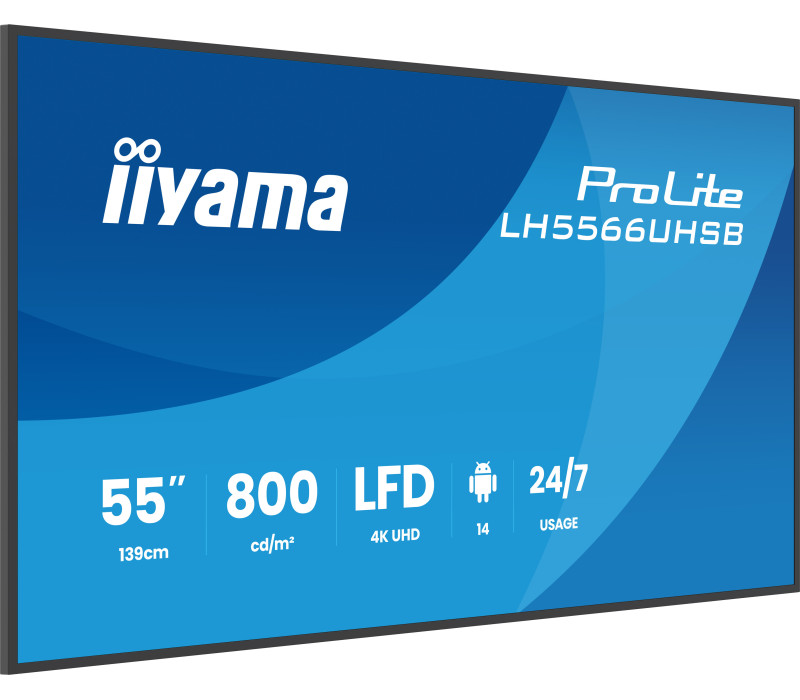 Digital Signage iiyama LH5566UHSB-B1AG 55" 4K UHD 800 cd/m² iiSignage², iiControl, iiShare, 24/7, WiFi, Android 14