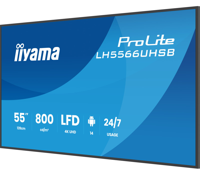 Digital Signage iiyama LH5566UHSB-B1AG 55" 4K UHD 800 cd/m² iiSignage², iiControl, iiShare, 24/7, WiFi, Android 14