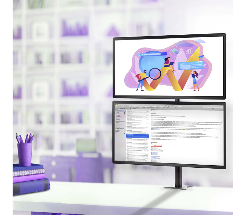 Edbak SV08c-B Uchwyt biurkowy do dwóch monitorów 19"- 27", montaż monitorów jeden nad drugim