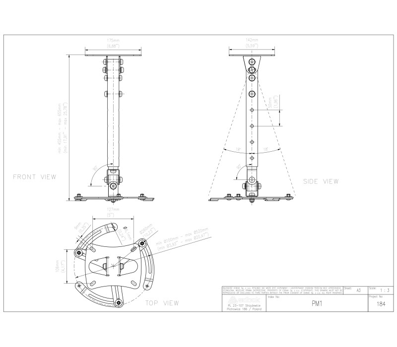 Edbak PM1w-B Sufitowy uchwyt do projektora (3 pkt), kolor biały