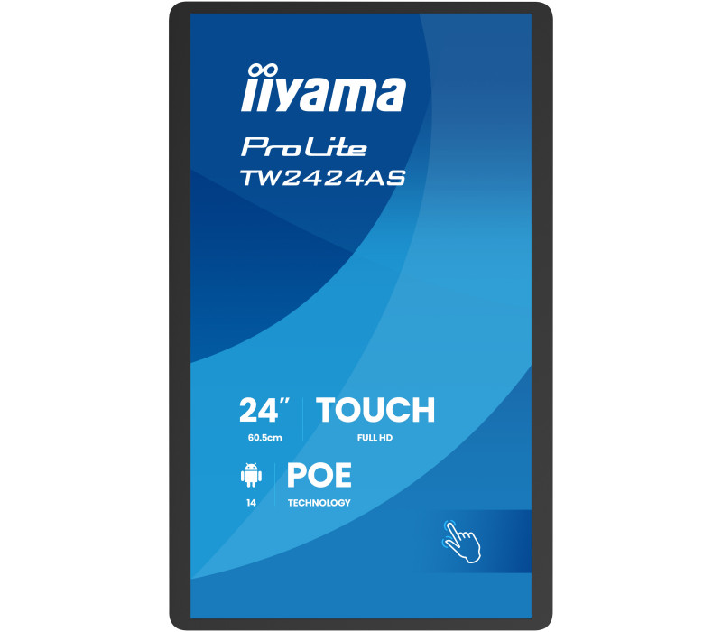 Monitor interaktywny iiyama 24" TW2424AS-B3P FHD, Dotyk PCAP, Android 14 z GMS, WiFi, LAN, PoE, iiSignage², 24/7