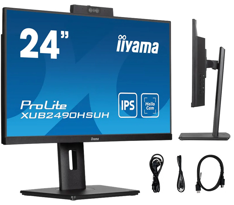 OUTLET Monitor iiyama ProLite XUB2490HSUH-B1 24" IPS LED 4ms 100Hz /HDMI DP/ Kamerka Windows Hello i mikrofon