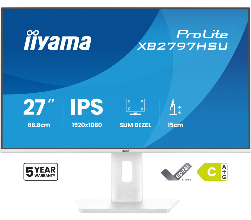 Biały monitor iiyama ProLite XB2797HSU-W1 27" IPS LED 120Hz 1ms /HDMI, DP/ FlickerFree, Redukcja niebieskiego światła, HAS