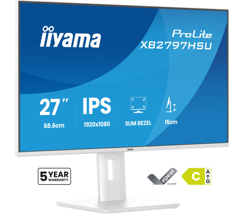 Biały monitor iiyama ProLite XB2797HSU-W1 27" IPS LED 120Hz 1ms /HDMI, DP/ FlickerFree, Redukcja niebieskiego światła, HAS