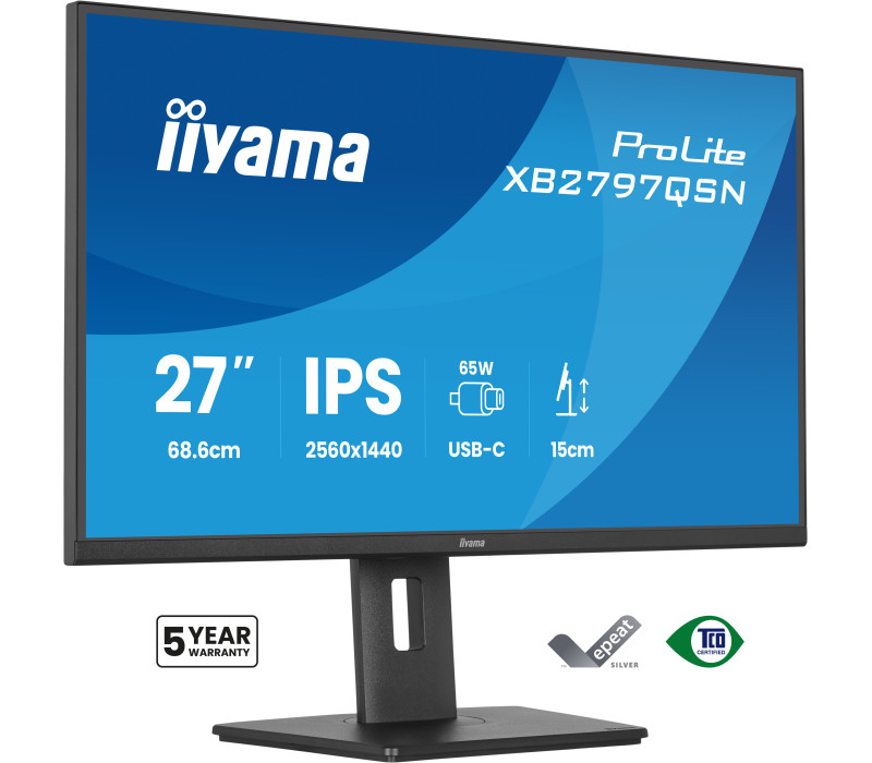 Monitor iiyama ProLite XB2797QSN-B1 27" IPS WQHD LED 1ms 75Hz /USB-C HDMI DP/ LAN Stacja dokująca FlickerFree