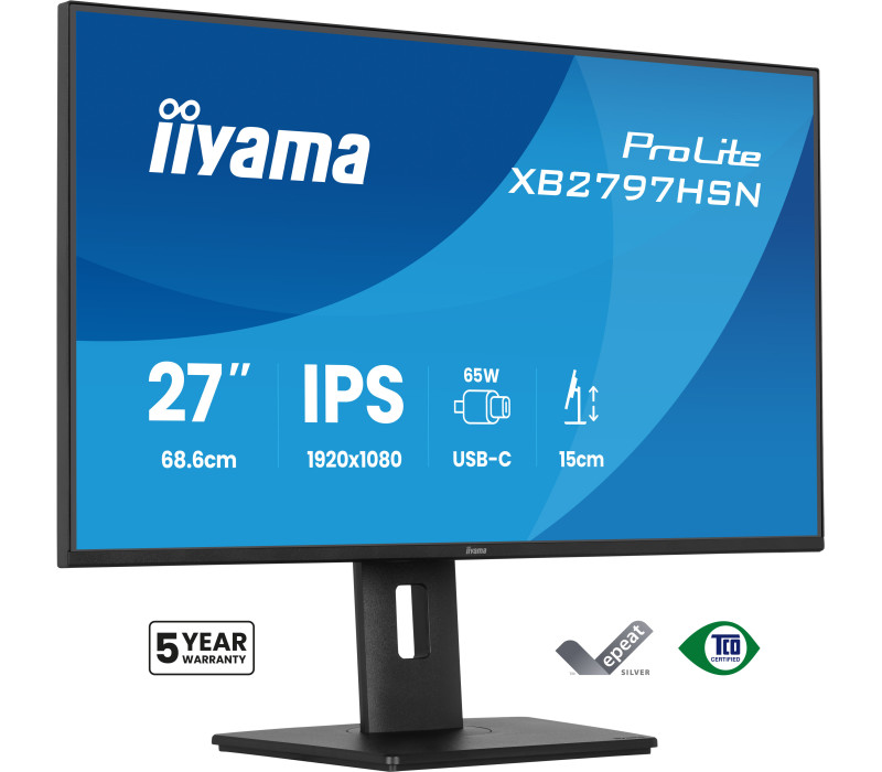 Monitor iiyama ProLite XB2797HSN-B1 27" IPS LED 1ms 100Hz /HDMI DP/ Wbudowana stacja dokująca USB-C, LAN, FlickerFree