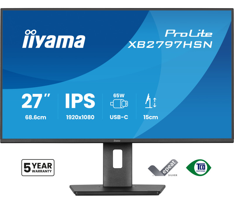 Monitor iiyama ProLite XB2797HSN-B1 27" IPS LED 1ms 100Hz /HDMI DP/ Wbudowana stacja dokująca USB-C, LAN, FlickerFree