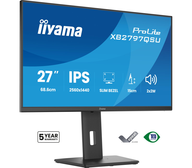Monitor iiyama ProLite XB2797QSU-B1 27" IPS WQHD LED 1ms /2xHDMI, DP/ FlickerFree, HubUSB/USB-C, HAS