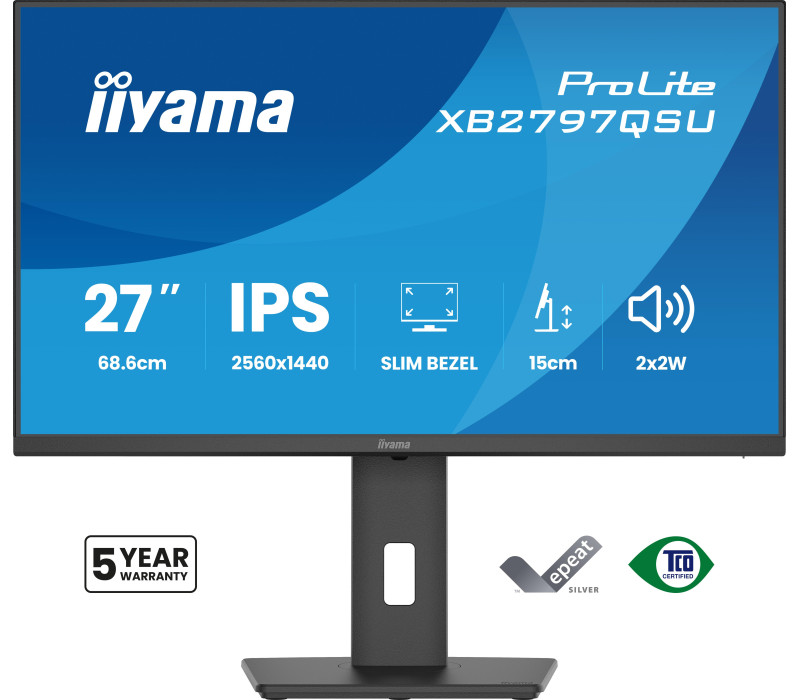 Monitor iiyama ProLite XB2797QSU-B1 27" IPS WQHD LED 1ms /2xHDMI, DP/ FlickerFree, HubUSB/USB-C, HAS