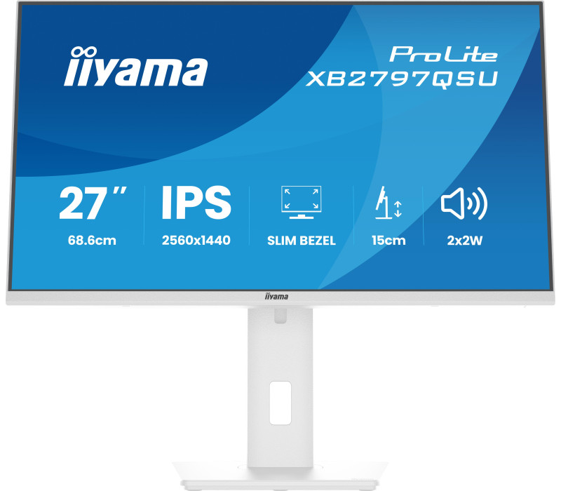 Biały monitor iiyama ProLite XB2797QSU-W1 27" IPS QHD LED 1ms /HDMI, DP/ FlickerFree, Redukcja niebieskiego światła, HAS