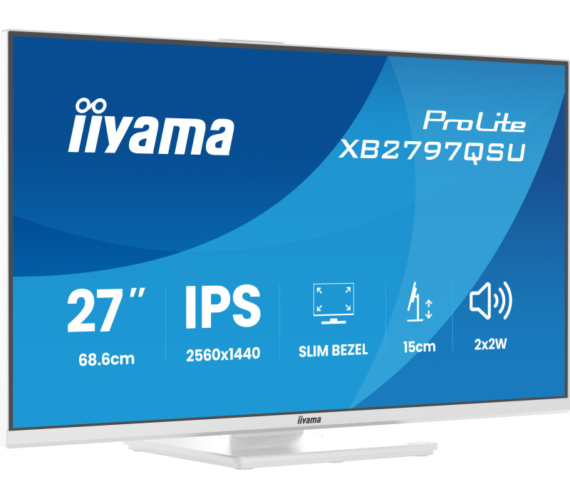 Biały monitor iiyama ProLite XB2797QSU-W1 27" IPS QHD LED 1ms /HDMI, DP/ FlickerFree, Redukcja niebieskiego światła, HAS