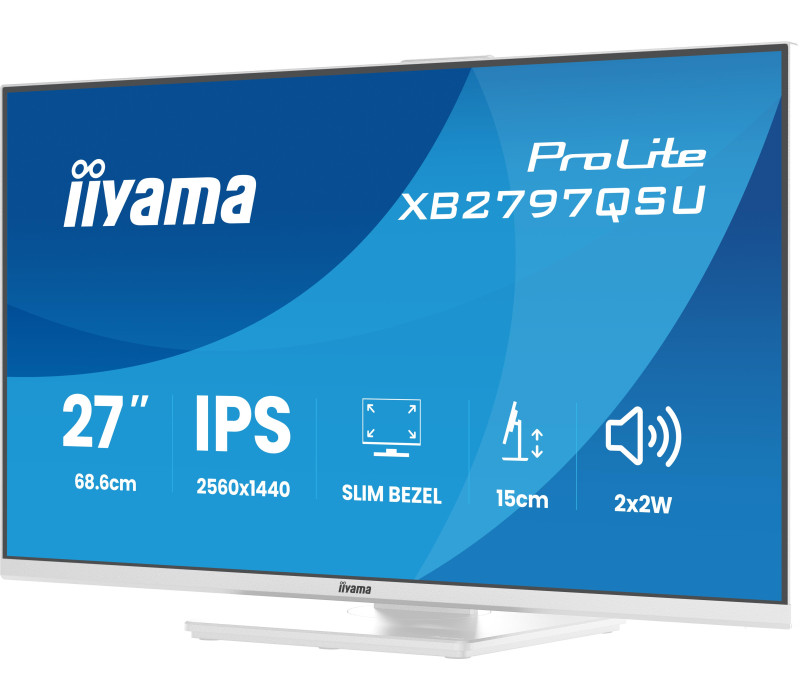 Biały monitor iiyama ProLite XB2797QSU-W1 27" IPS QHD LED 1ms /HDMI, DP/ FlickerFree, Redukcja niebieskiego światła, HAS