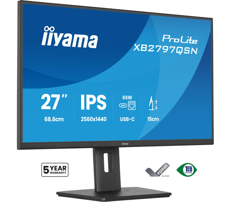 Monitor iiyama ProLite XB2797QSN-B1 27" IPS WQHD LED 1ms 75Hz /USB-C HDMI DP/ LAN Stacja dokująca FlickerFree