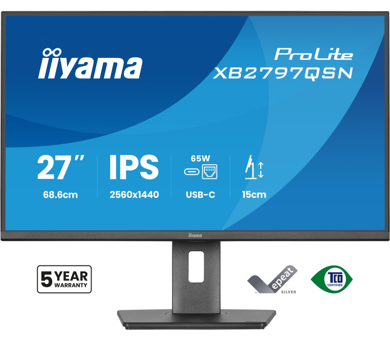Monitor iiyama ProLite XB2797QSN-B1 27" IPS WQHD LED 1ms 75Hz /USB-C HDMI DP/ LAN Stacja dokująca FlickerFree