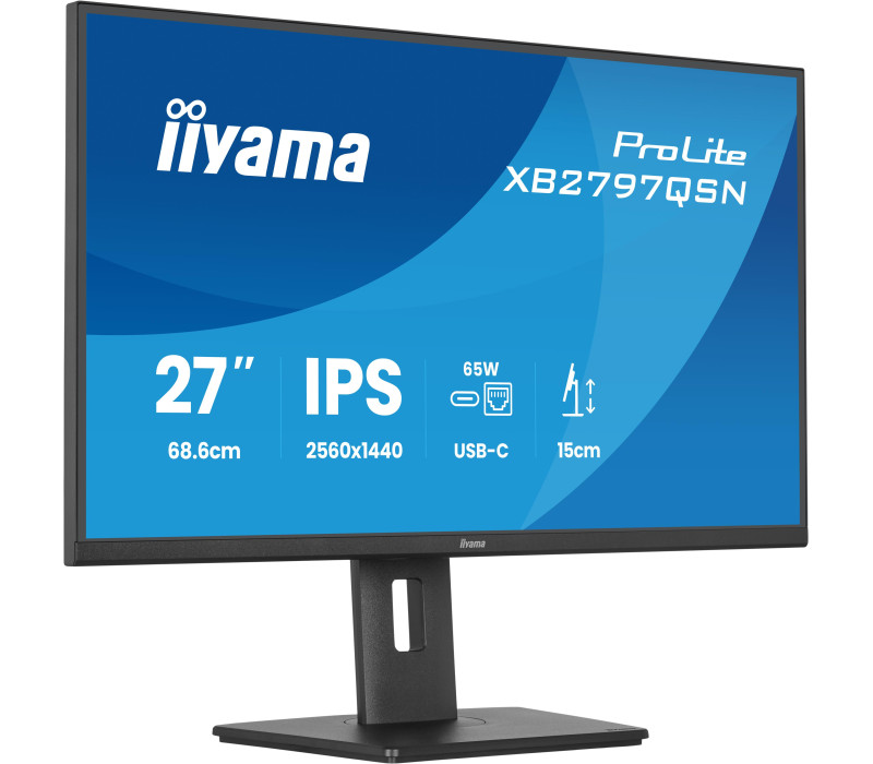 Monitor iiyama ProLite XB2797QSN-B1 27" IPS WQHD LED 1ms 75Hz /USB-C HDMI DP/ LAN Stacja dokująca FlickerFree
