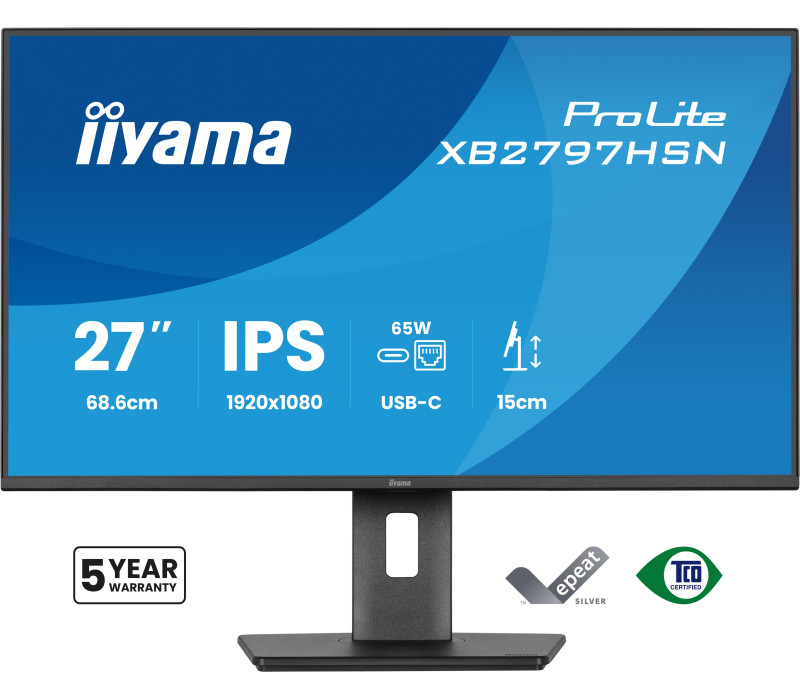 Monitor iiyama ProLite XB2797HSN-B1 27" IPS LED 1ms 100Hz /HDMI DP/ Wbudowana stacja dokująca USB-C, LAN, FlickerFree