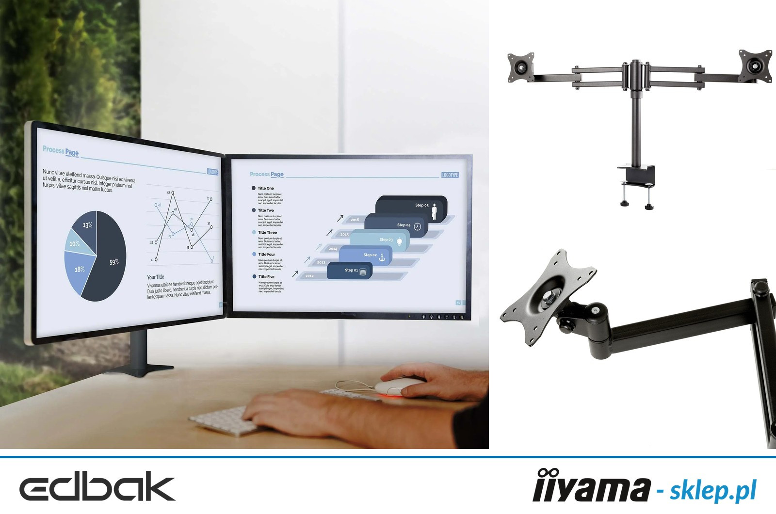 Edbak Uchwyt biurkowy z ramieniem do dwóch monitorów 19-27"